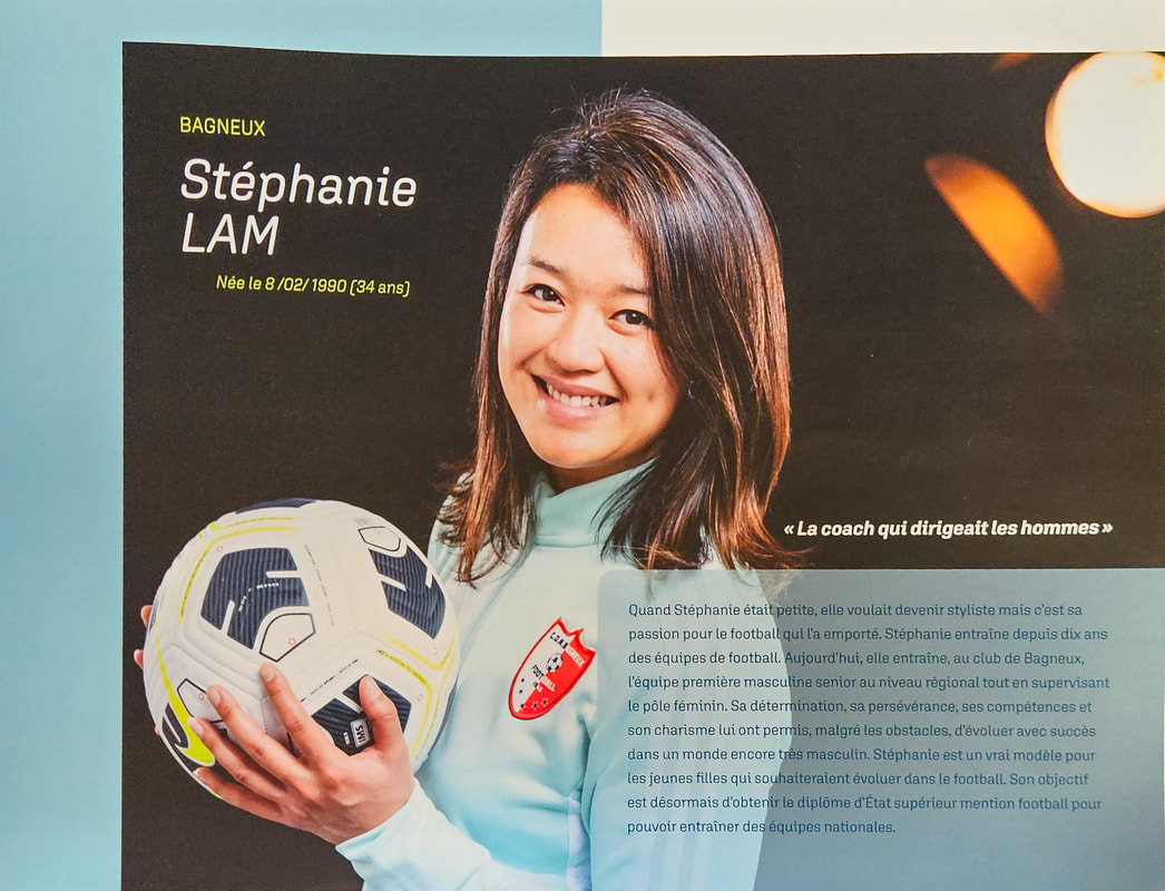 Page du livret dédiée à Stéphanie LAM, éducatrice football du COMBagneux. Femme remarquable des Hauts-De-Seine