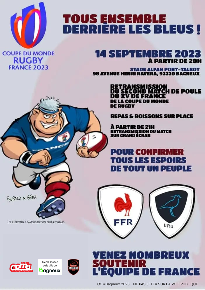 Affiche de la retransmission du match France - Uruguay au stade port Talbot à Bagneux le Jeudi 14 septembre à partir de 20h